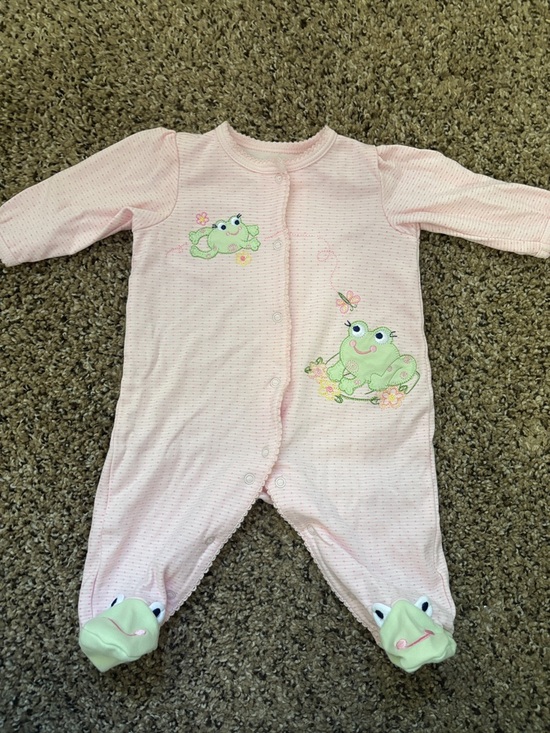 Little Me Other - Little Me Pink Footed One-Piece with Frog Appliqués